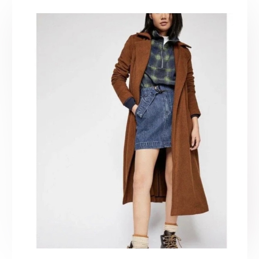 Free People Sierra Long Brown Wool Coat